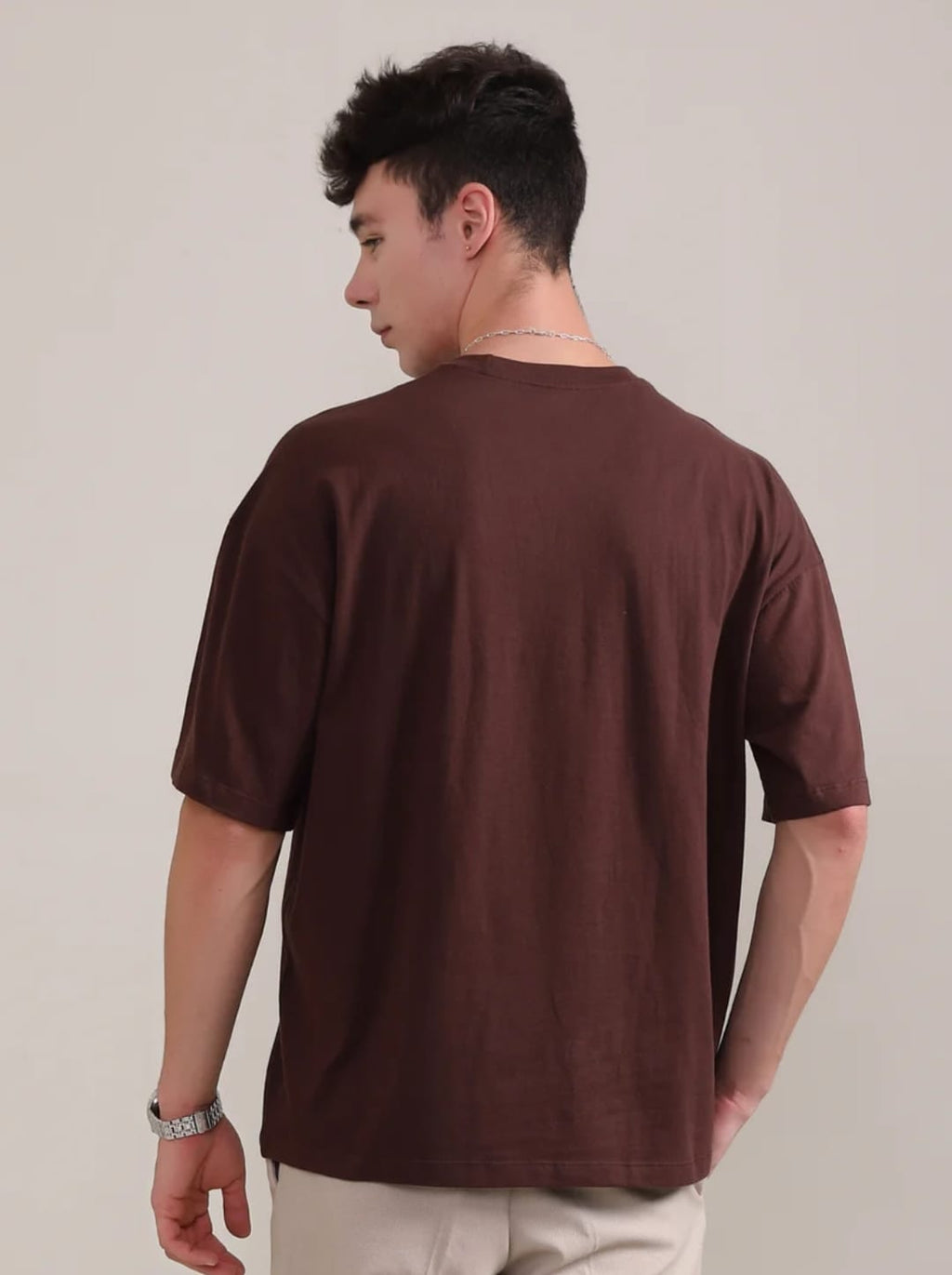 Solid Men Round Neck Maroon Oversized T-Shirt