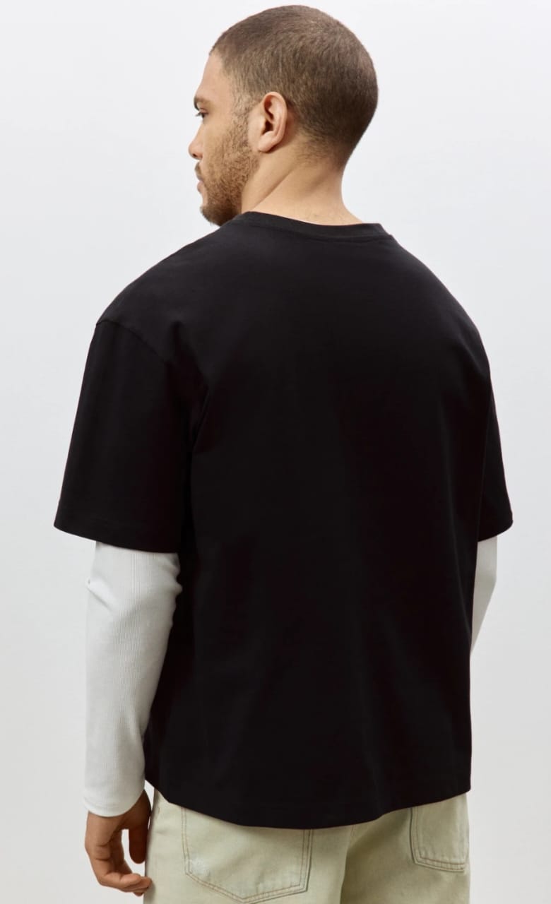 Solid Men Round Neck Black Oversized T-Shirt