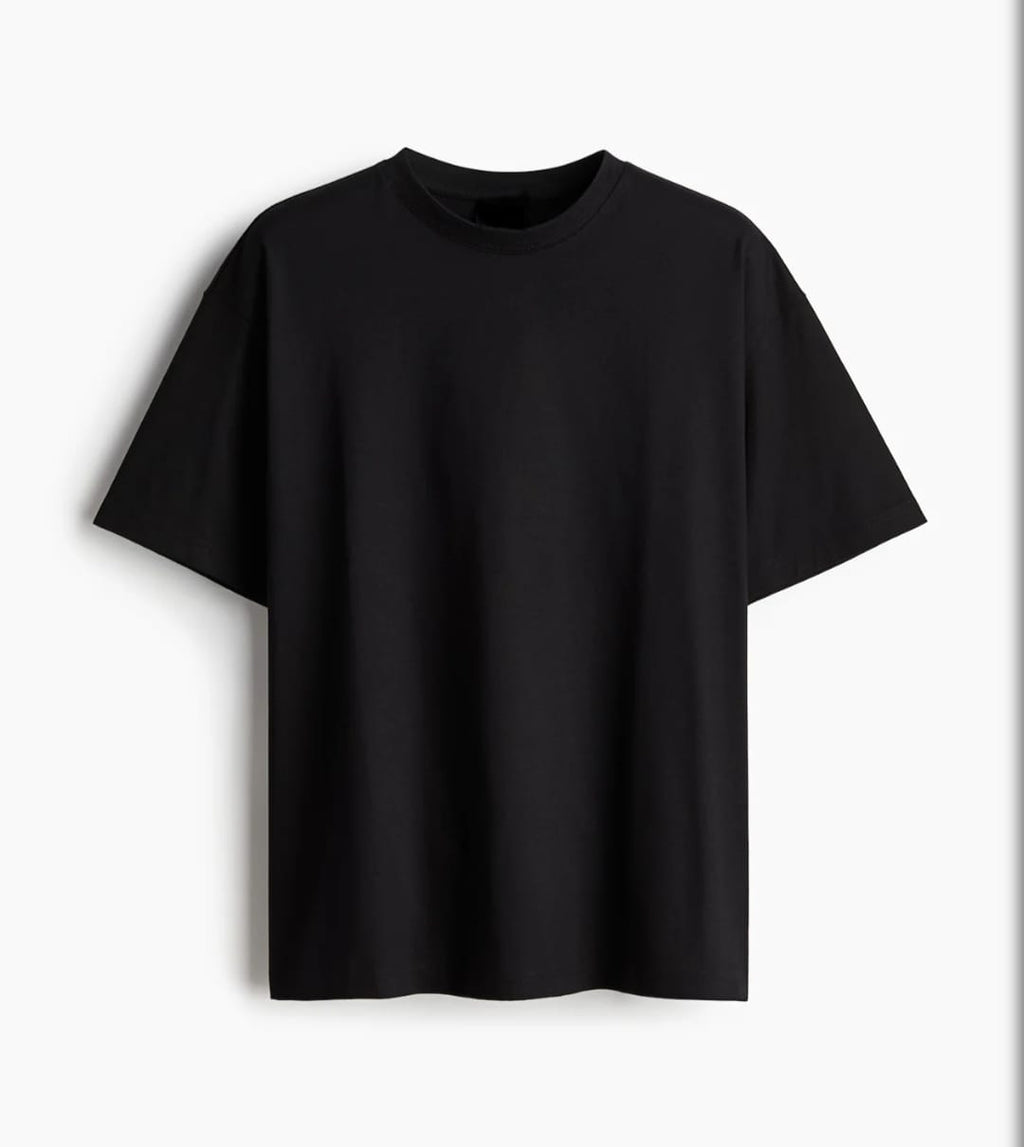 Solid Men Round Neck Black Oversized T-Shirt